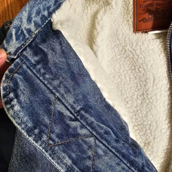 Levi's Premium Sherpa Bomber Jacket Small S Medium Wash Navy Satin 90s Vintage - Picture 11 of 16